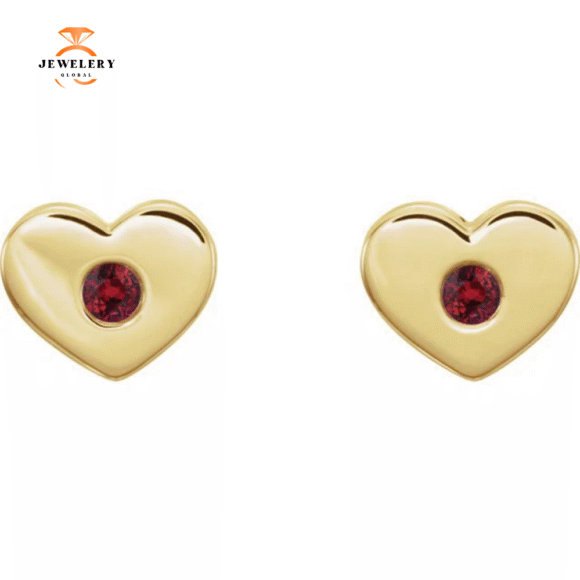 14KT GOLD 0.08 CTW GENUINE RUBY HEART EARRINGS - Image 4