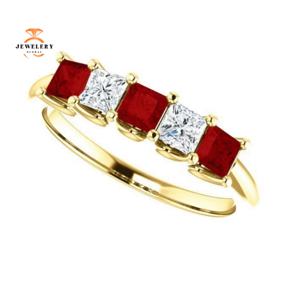 14KT GOLD 0.60 CTW RUBY & 0.33 CTW DIAMOND SQUARE 5 STONE BAND - Image 11