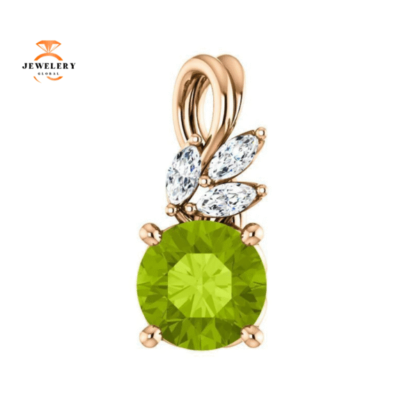 14KT GOLD 0.95 CT PERIDOT & 1/10 CTW DIAMOND FLORAL PENDANT - Image 4
