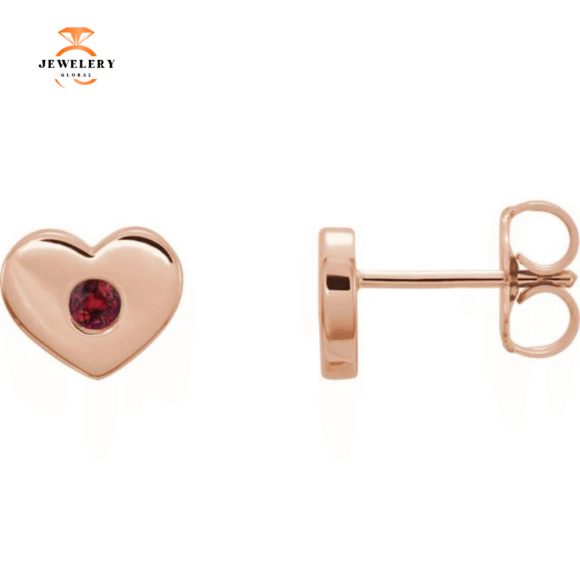 14KT GOLD 0.08 CTW GENUINE RUBY HEART EARRINGS - Image 5
