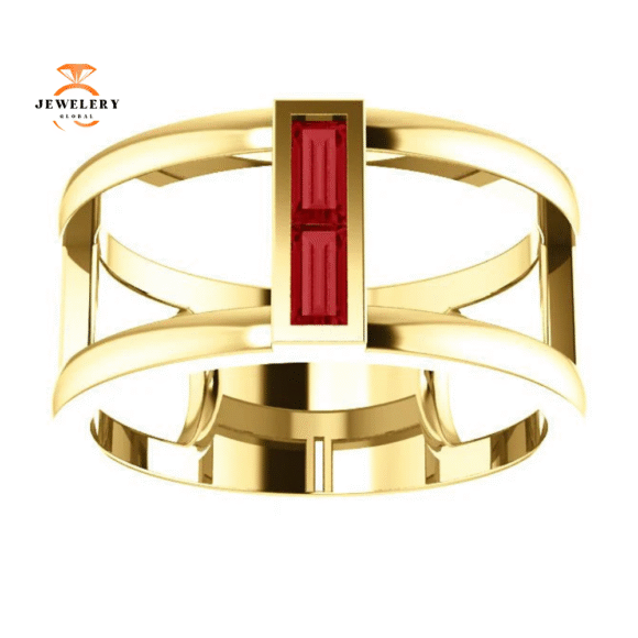 14KT GOLD 0.34 CTW BAGUETTE RUBY NEGATIVE SPACE RING - Image 11