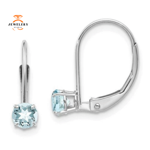 14KT GOLD 0.46 CTW ROUND AQUAMARINE LEVERBACK EARRINGS
