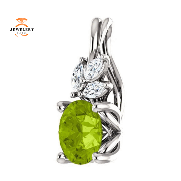 14KT GOLD 0.95 CT PERIDOT & 1/10 CTW DIAMOND FLORAL PENDANT - Image 2