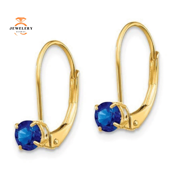 14KT GOLD 3/4 CTW ROUND BLUE SAPPHIRE LEVERBACK EARRINGS - Image 3