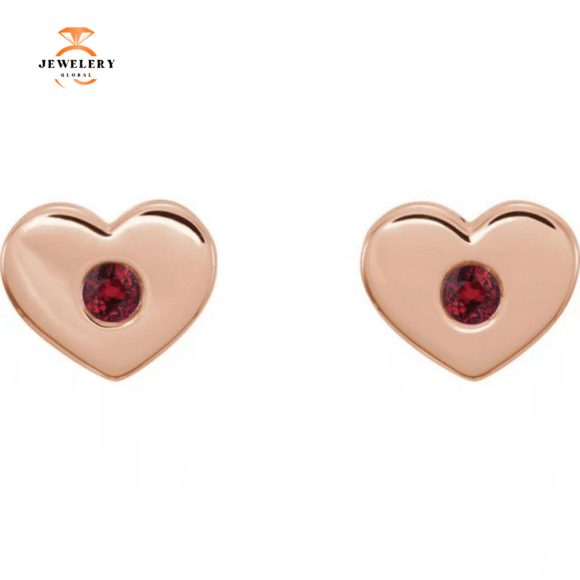 14KT GOLD 0.08 CTW GENUINE RUBY HEART EARRINGS - Image 6