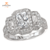14KT 7/8 CTW Diamond 3 Stone Halo Setting for 1 CT Emerald