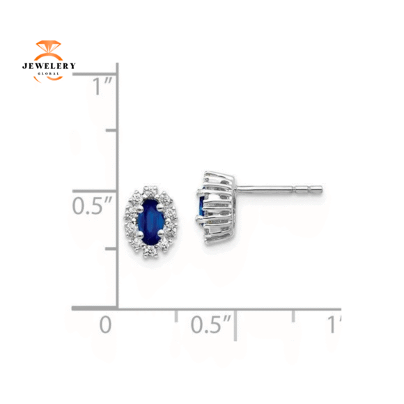14KT GOLD 2/3 CTW SAPPHIRE & 1/5 CTW DIAMOND OVAL HALO EARRINGS - Image 2