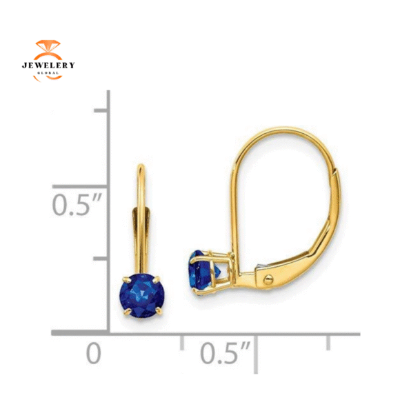 14KT GOLD 3/4 CTW ROUND BLUE SAPPHIRE LEVERBACK EARRINGS - Image 4