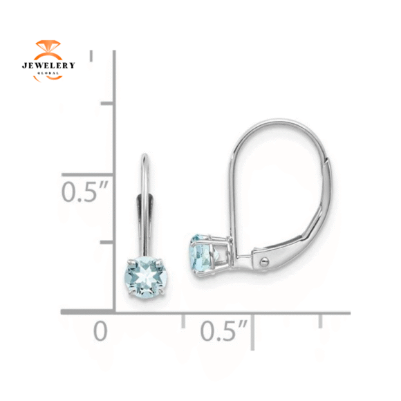 14KT GOLD 0.46 CTW ROUND AQUAMARINE LEVERBACK EARRINGS - Image 3