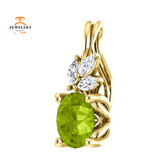 14KT GOLD 0.95 CT PERIDOT & 1/10 CTW DIAMOND FLORAL PENDANT - Image 8