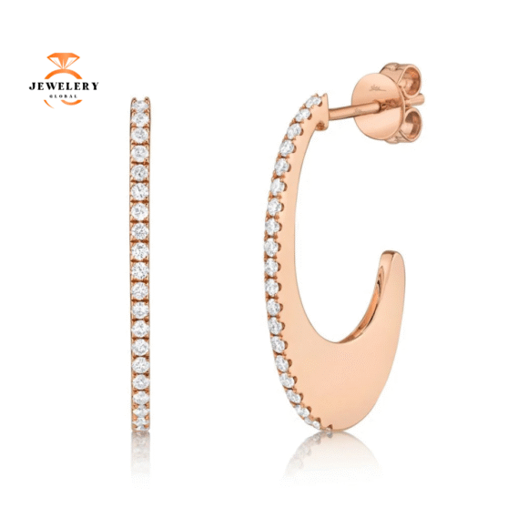 14KT GOLD 0.34 CTW DIAMOND OVAL HOOP EARRINGS