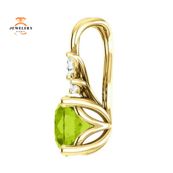 14KT GOLD 0.95 CT PERIDOT & 1/10 CTW DIAMOND FLORAL PENDANT - Image 9