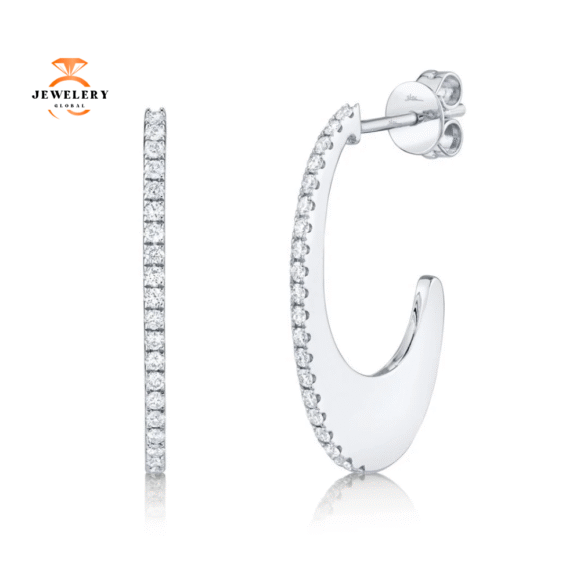 14KT GOLD 0.34 CTW DIAMOND OVAL HOOP EARRINGS - Image 3