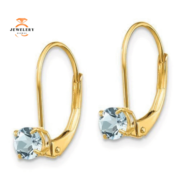14KT GOLD 0.46 CTW ROUND AQUAMARINE LEVERBACK EARRINGS - Image 5