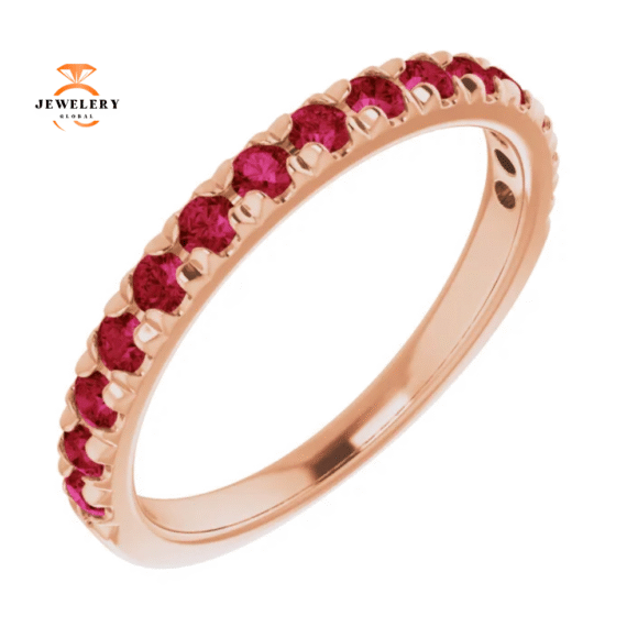 14KT GOLD 0.60 CTW RUBY FRENCH-SET ANNIVERSARY BAND