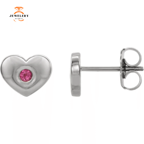 14KT GOLD 0.08 CTW PINK TOURMALINE HEART EARRINGS - Image 3