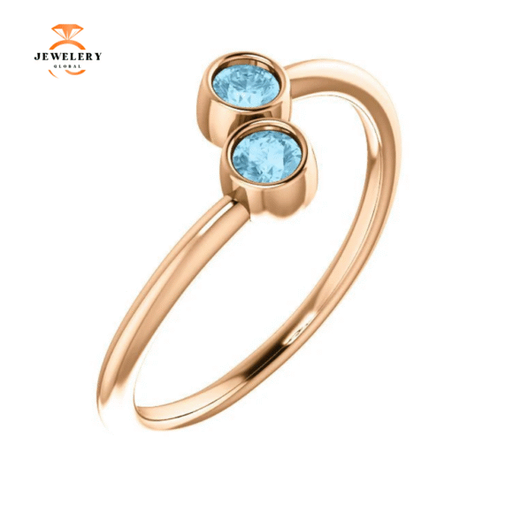 14KT GOLD 0.20 CTW ROUND AQUAMARINE 2 STONE RING