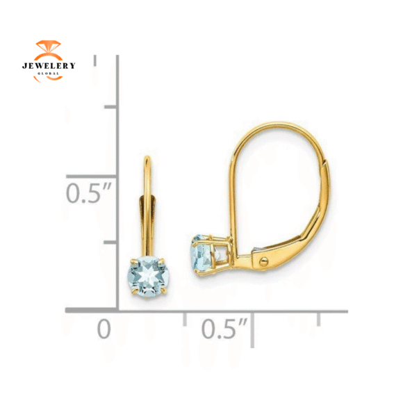 14KT GOLD 0.46 CTW ROUND AQUAMARINE LEVERBACK EARRINGS - Image 6