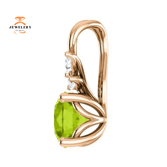 14KT GOLD 0.95 CT PERIDOT & 1/10 CTW DIAMOND FLORAL PENDANT - Image 6