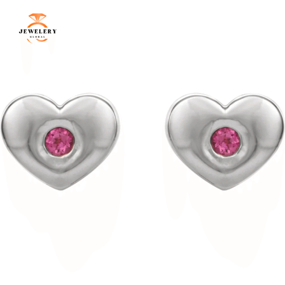 14KT GOLD 0.08 CTW PINK TOURMALINE HEART EARRINGS - Image 4
