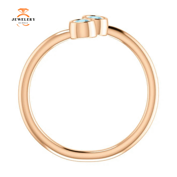 14KT GOLD 0.20 CTW ROUND AQUAMARINE 2 STONE RING - Image 3