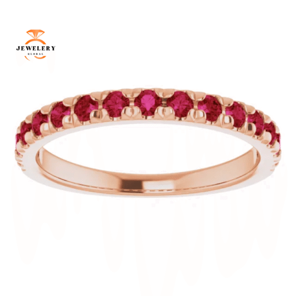 14KT GOLD 0.60 CTW RUBY FRENCH-SET ANNIVERSARY BAND - Image 3