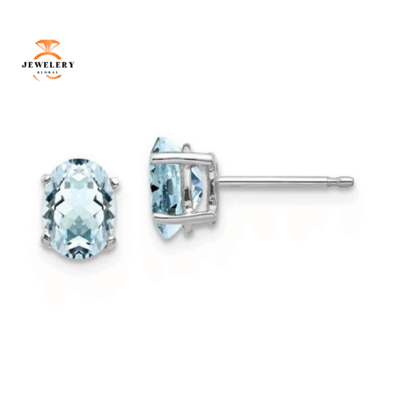14KT GOLD 1.40 CTW OVAL AQUAMARINE EARRINGS