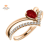 14KT GOLD 1/2 CT PEAR RUBY & 1/6 CTW DIAMOND NEGATIVE SPACE "V" RING