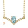 14KT GOLD 0.35 CT AQUAMARINE & .08 CTW DIAMOND "V" BAR NECKLACE