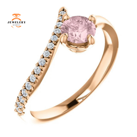 14KT GOLD 0.48 CT MORGANITE & 0.10 CTW DIAMOND BYPASS RING