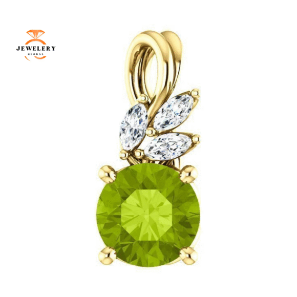 14KT GOLD 0.95 CT PERIDOT & 1/10 CTW DIAMOND FLORAL PENDANT - Image 7