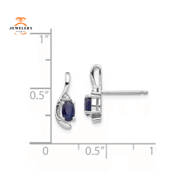 14KT GOLD 1/2 CTW OVAL SAPPHIRE & ROUND DIAMOND EARRINGS - Image 3