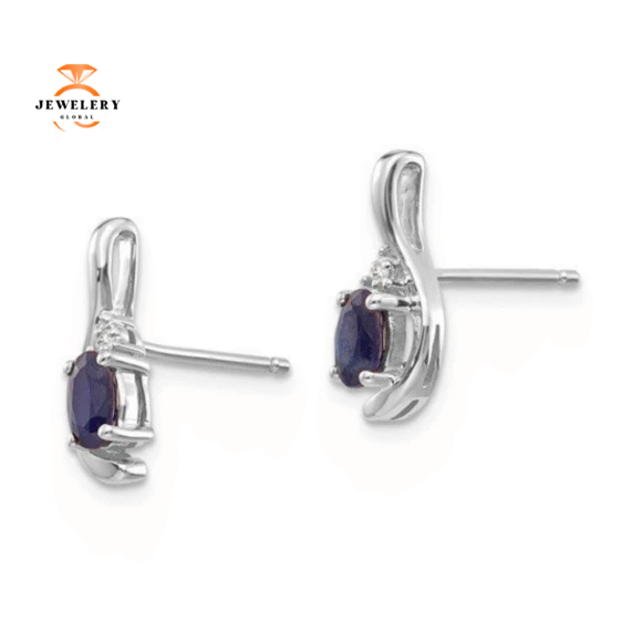 14KT GOLD 1/2 CTW OVAL SAPPHIRE & ROUND DIAMOND EARRINGS - Image 2