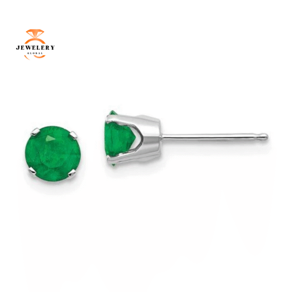 14KT GOLD 1.00 CTW ROUND EMERALD EARRINGS