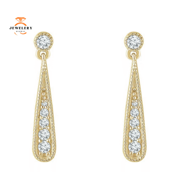 14KT GOLD 1/6 CTW DIAMOND TEARDROP EARRINGS