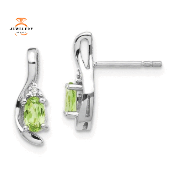 14KT GOLD DIAMOND AND OVAL PERIDOT EARRINGS