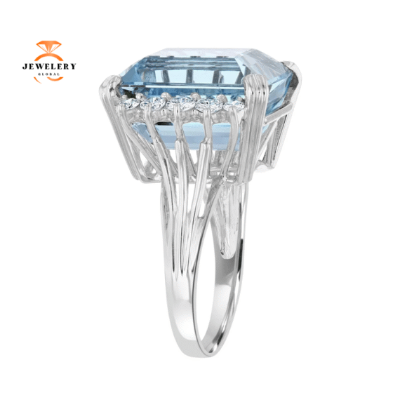 14KT WHITE GOLD 20 CT AQUAMARINE & 0.75 CTW DIAMOND RING - Image 3