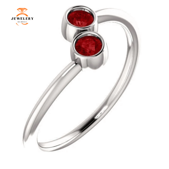 14KT GOLD .32 CTW GENUINE RUBY BEZEL-SET 2 STONE RING - Image 5