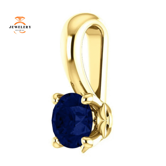 14KT GOLD 0.30 CT ROUND BLUE SAPPHIRE SOLITAIRE PENDANT - Image 6