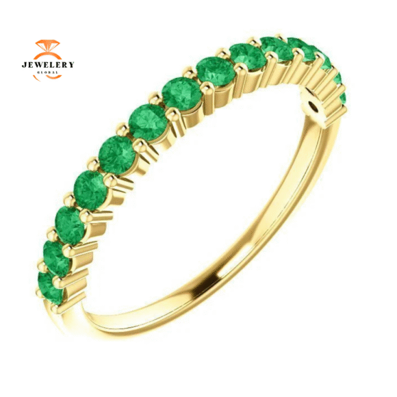 14KT GOLD 0.56 CTW ROUND EMERALD SHARED PRONG RING - Image 12