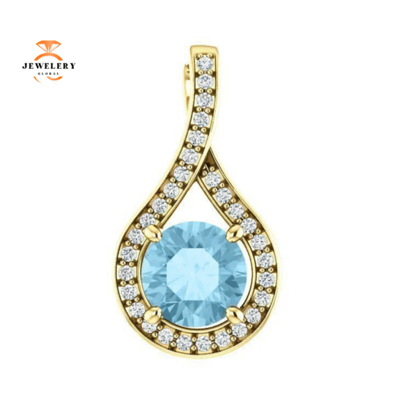14KT GOLD 0.75 CT AQUAMARINE & .08 CTW DIAMOND DROP PENDANT