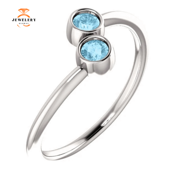 14KT GOLD 0.20 CTW ROUND AQUAMARINE 2 STONE RING - Image 9