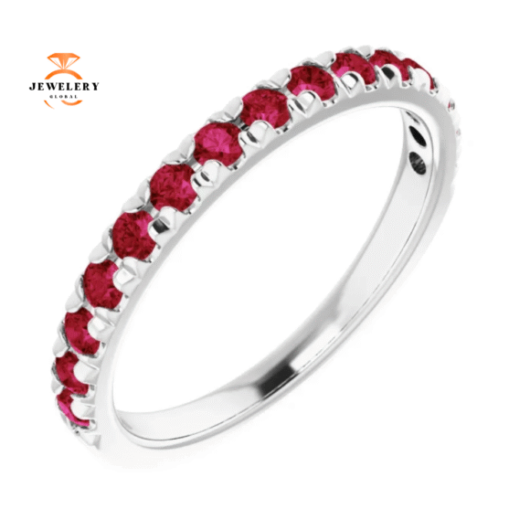 14KT GOLD 0.60 CTW RUBY FRENCH-SET ANNIVERSARY BAND - Image 10