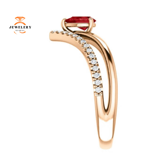 14KT GOLD 1/2 CT PEAR RUBY & 1/6 CTW DIAMOND NEGATIVE SPACE "V" RING - Image 4