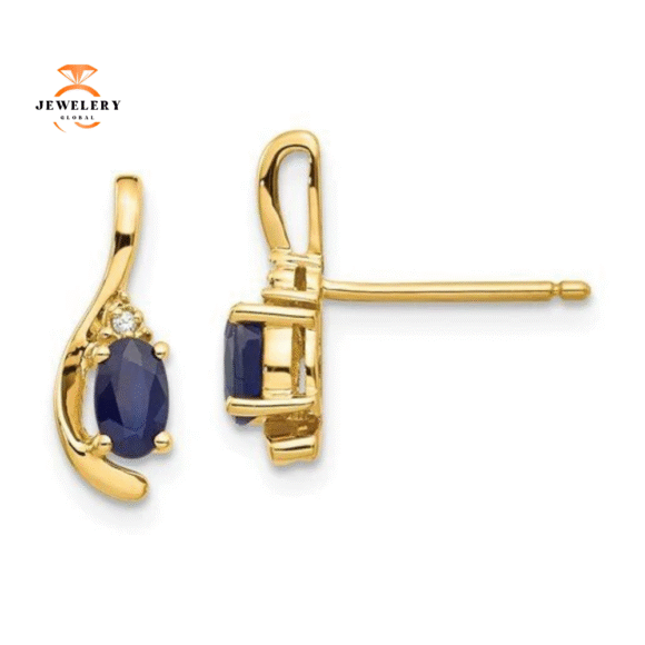 14KT GOLD 1/2 CTW OVAL SAPPHIRE & ROUND DIAMOND EARRINGS - Image 4