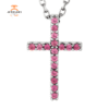 14KT GOLD 0.08 CTW PINK TOURMALINE PETITE CROSS NECKLACE