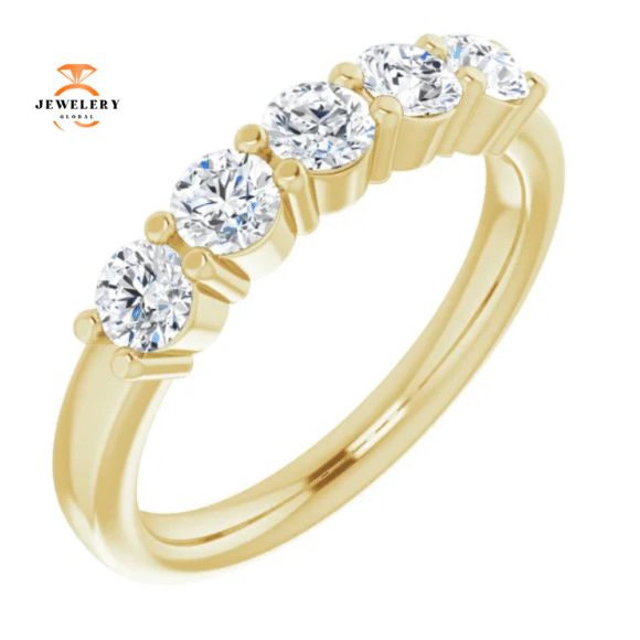 14KT Gold 3/4 CTW Round Diamond 5 Stone Band - Image 4