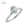 14K WHITE GOLD AQUAMARINE & 1/3 CTW DIAMOND HALO RING