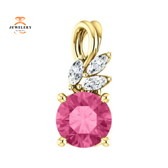 14KT GOLD 0.95 CT PINK TOURMALINE & 1/10 CTW DIAMOND FLORAL PENDANT - Image 11