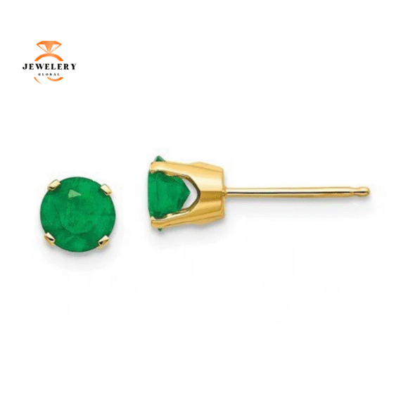 14KT GOLD 1.00 CTW ROUND EMERALD EARRINGS - Image 3
